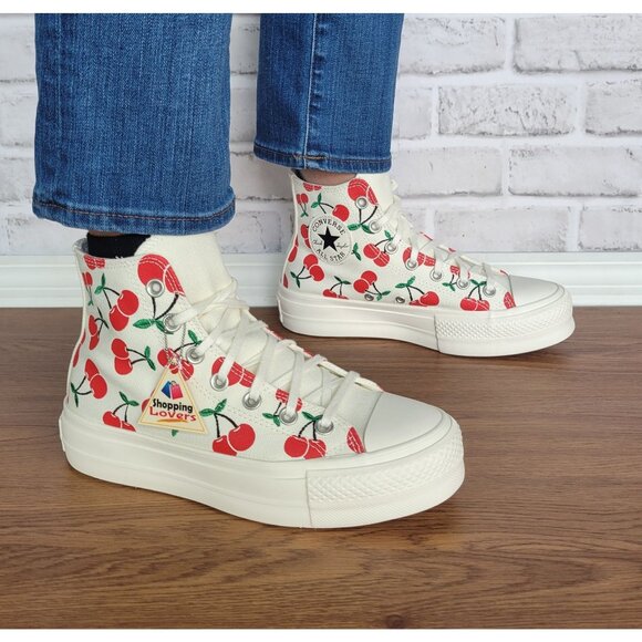 ⭐Converse Ctas Lift Platform Cherries 7.5 Womens Shoes Egret Red Sneaker A08096C - Picture 4 of 13